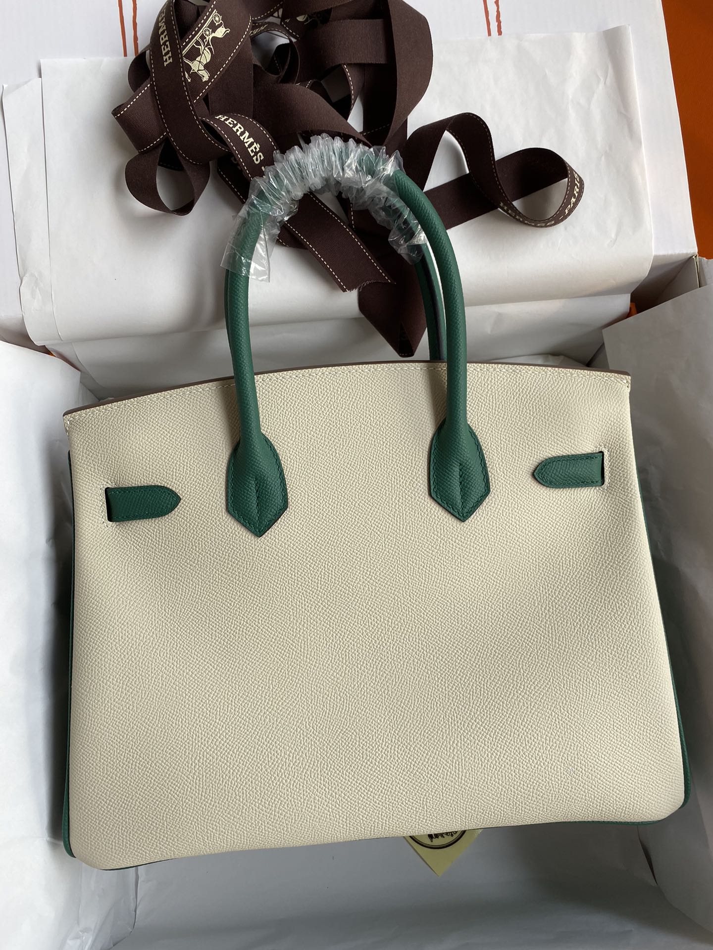 Hermes Birkin 30CM Epsom Leather Handbag Cream White Malachite